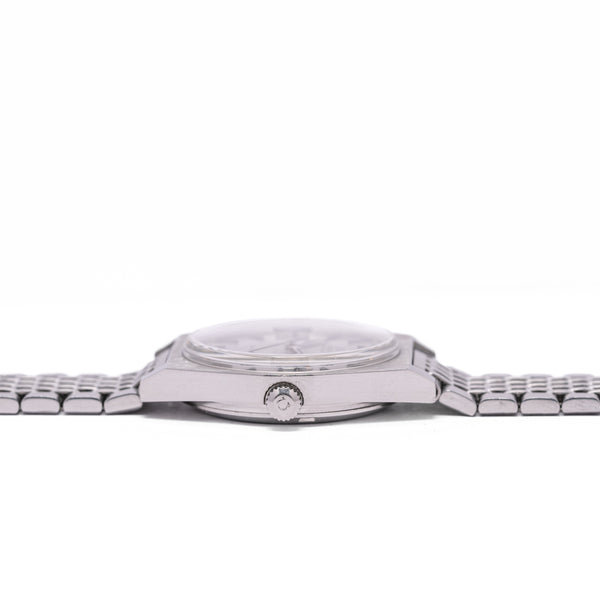 1972 Rare and Unusual Omega Geneve Day Date Automatic Wristwatch Model 166.0120 on Flat Beads of Rice Bracelet