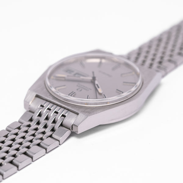 1972 Rare and Unusual Omega Geneve Day Date Automatic Wristwatch Model 166.0120 on Flat Beads of Rice Bracelet