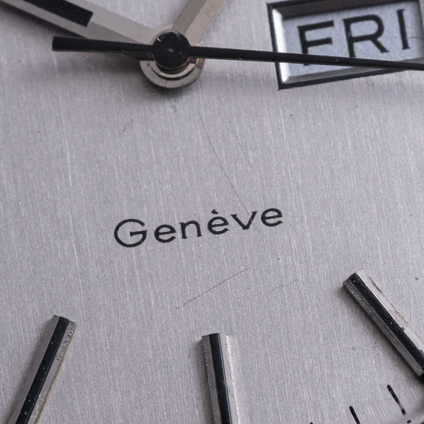 1972 Rare and Unusual Omega Geneve Day Date Automatic Wristwatch Model 166.0120 on Flat Beads of Rice Bracelet