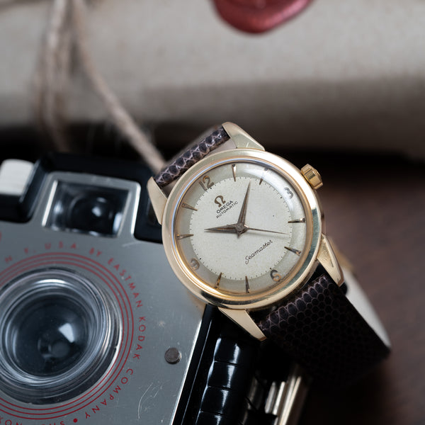 1958 Rare Omega Seamaster Automatic with Two Tone Dial in Solid Heavy 18ct Gold Dennison English Omega Case