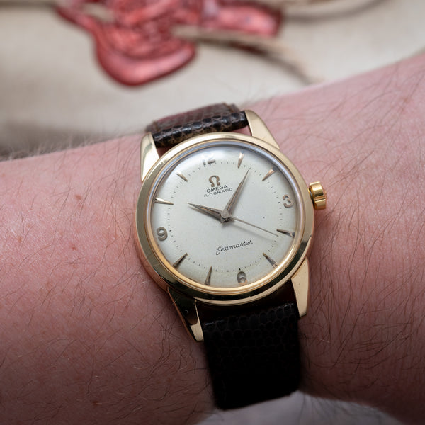1958 Rare Omega Seamaster Automatic with Two Tone Dial in Solid Heavy 18ct Gold Dennison English Omega Case