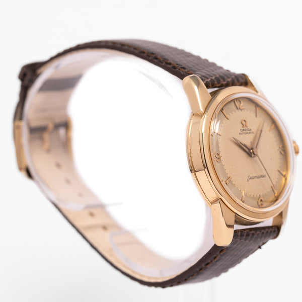 1958 Rare Omega Seamaster Automatic with Two Tone Dial in Solid Heavy 18ct Gold Dennison English Omega Case