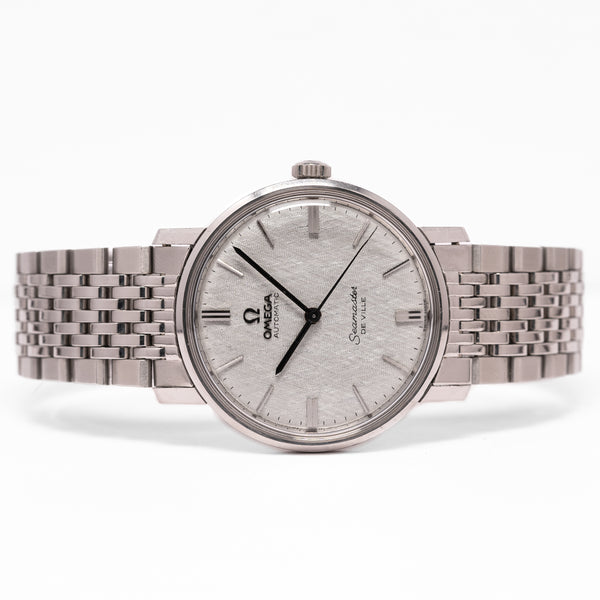 1967 Omega Seamaster Automatic De Ville Linen Dial Model 165.020 Cal 552 on Flat Beads of Rice Bracelet