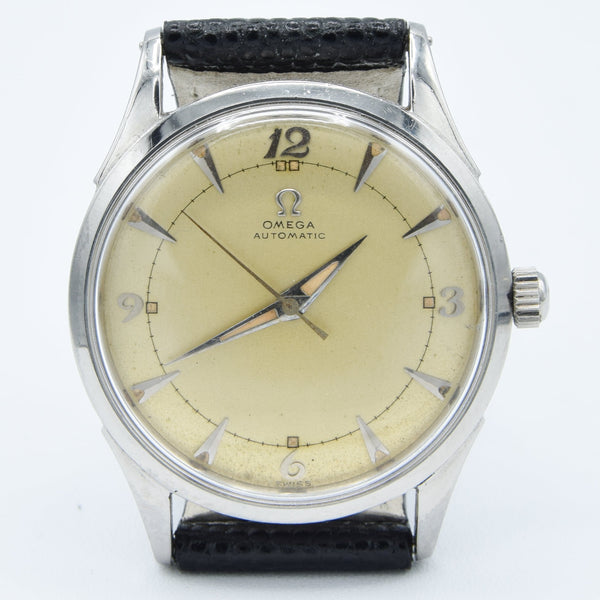 1950 Omega Bumper Automatic with Patina Dial Model 2635 in Stainless Steel