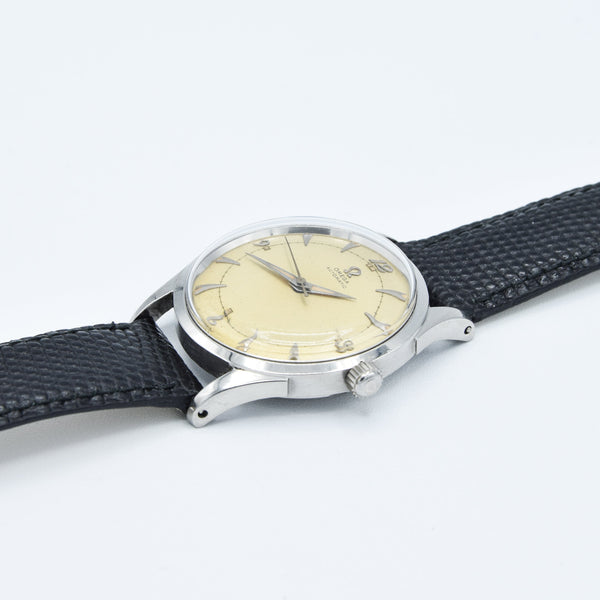 1950 Omega Bumper Automatic with Patina Dial Model 2635 in Stainless Steel