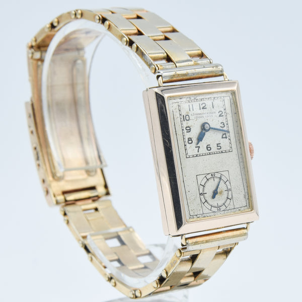 1933 E.J. Frankland & Co. Ltd, Ludgate Circus Rectangular Early Deco Special Doctors Duo Dial Wristwatch in 9ct Gold English-Made Case