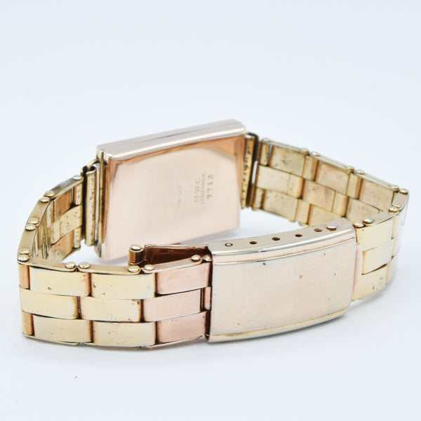 1933 E.J. Frankland & Co. Ltd, Ludgate Circus Rectangular Early Deco Special Doctors Duo Dial Wristwatch in 9ct Gold English-Made Case