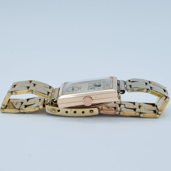 1933 E.J. Frankland & Co. Ltd, Ludgate Circus Rectangular Early Deco Special Doctors Duo Dial Wristwatch in 9ct Gold English-Made Case