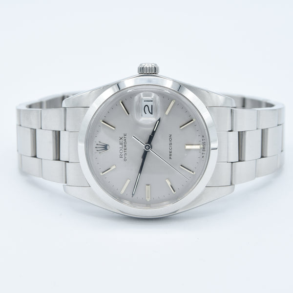 1982 Rolex Oyster Date Precision Classic Model 6694 with Stunning Grey/Silver Dial and Chrome Markers in Stainless Steel on Oyster Bracelet