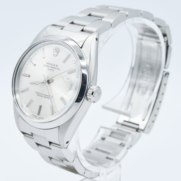1965 Rolex Oyster Perpetual Date Model 1500 with Silvered Dial in Stainless Steel on Oyster Bracelet