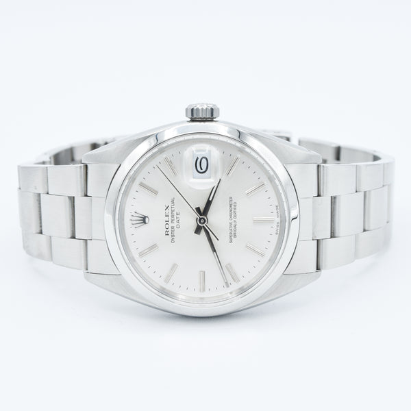 1965 Rolex Oyster Perpetual Date Model 1500 with Silvered Dial in Stainless Steel on Oyster Bracelet