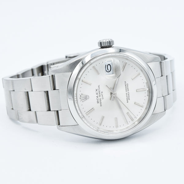 1965 Rolex Oyster Perpetual Date Model 1500 with Silvered Dial in Stainless Steel on Oyster Bracelet