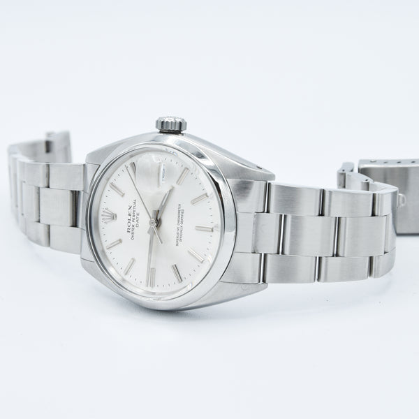 1965 Rolex Oyster Perpetual Date Model 1500 with Silvered Dial in Stainless Steel on Oyster Bracelet