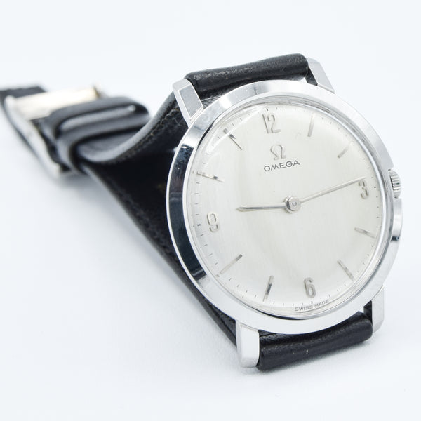 1960 Omega Calatrava-Style Manual Wind Unisex Watch Model 111.022 with Satin Silver Dial in Stainless Steel