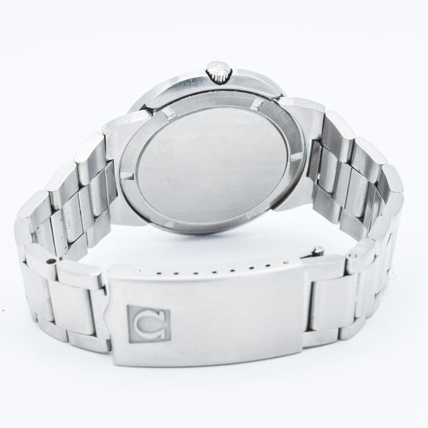 1969 Omega Geneve Dynamic Automatic French Day Date with Two Tone Silver and Blue Bullseye Dial Model 166.079 in Stainless Steel on Bracelet