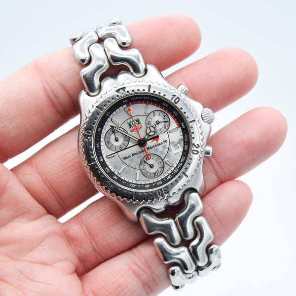 1998 TAG Heuer CG1117 West McLaren Mercedes 98 Limited Edition Chronograph Wristwatch in Stainless Steel Case on Bracelet with Box, Booklet and Card