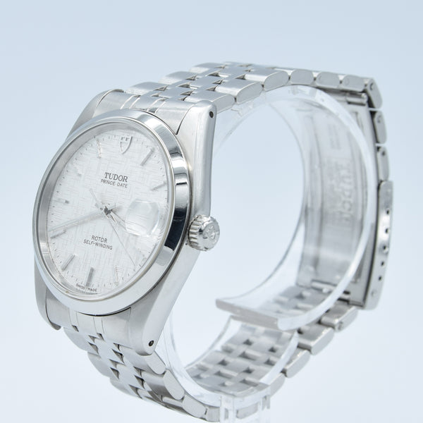 2002 Tudor Prince Date 74000N Rotor Self-Winding Wristwatch with Linen Dial Model in Stainless Steel with Box