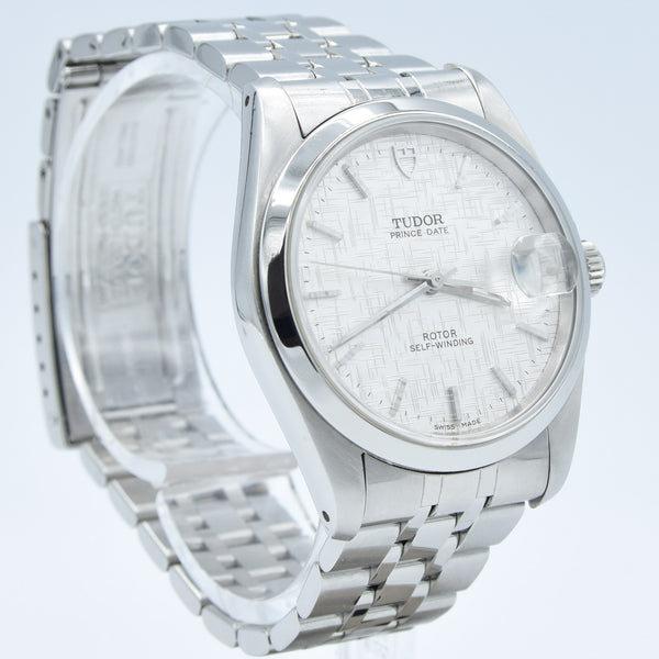 2002 Tudor Prince Date 74000N Rotor Self-Winding Wristwatch with Linen Dial Model in Stainless Steel with Box