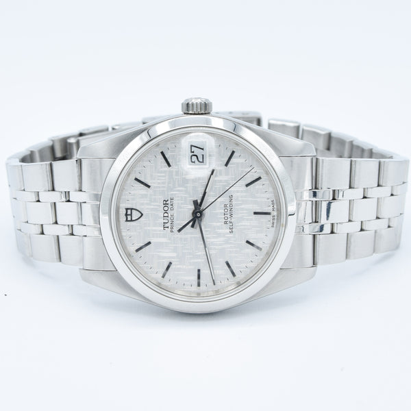 2002 Tudor Prince Date 74000N Rotor Self-Winding Wristwatch with Linen Dial Model in Stainless Steel with Box