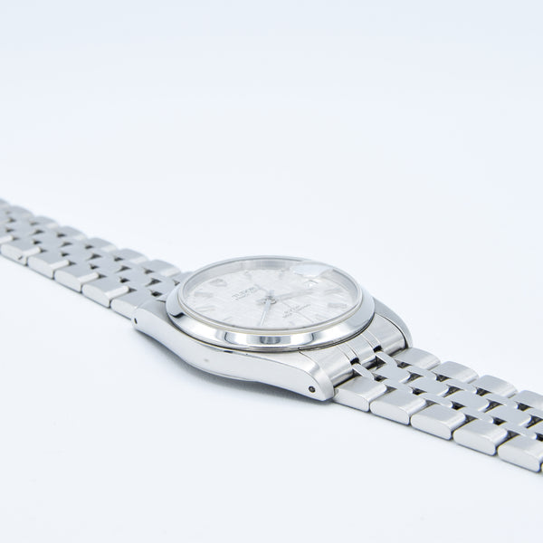 2002 Tudor Prince Date 74000N Rotor Self-Winding Wristwatch with Linen Dial Model in Stainless Steel with Box