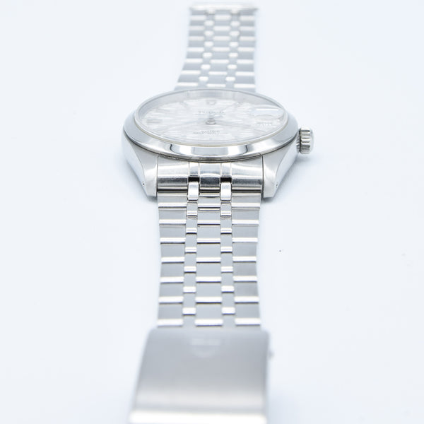 2002 Tudor Prince Date 74000N Rotor Self-Winding Wristwatch with Linen Dial Model in Stainless Steel with Box