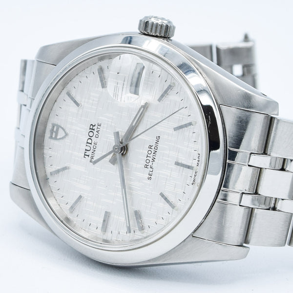 2002 Tudor Prince Date 74000N Rotor Self-Winding Wristwatch with Linen Dial Model in Stainless Steel with Box