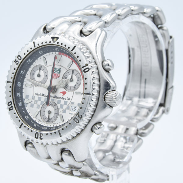 1998 TAG Heuer CG1117 West McLaren Mercedes 98 Limited Edition Chronograph Wristwatch in Stainless Steel Case on Bracelet with Box, Booklet and Card