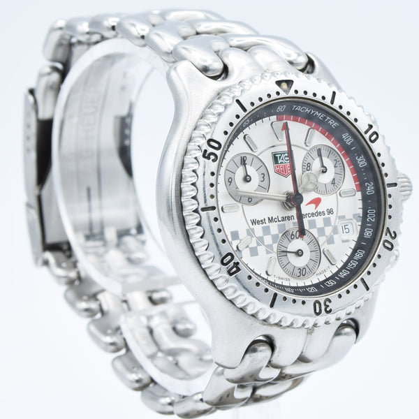 1998 TAG Heuer CG1117 West McLaren Mercedes 98 Limited Edition Chronograph Wristwatch in Stainless Steel Case on Bracelet with Box, Booklet and Card