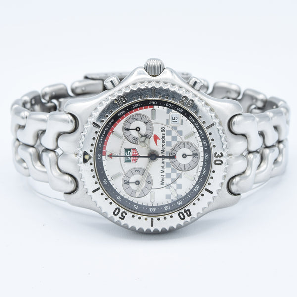 1998 TAG Heuer CG1117 West McLaren Mercedes 98 Limited Edition Chronograph Wristwatch in Stainless Steel Case on Bracelet with Box, Booklet and Card