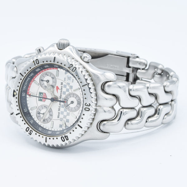 1998 TAG Heuer CG1117 West McLaren Mercedes 98 Limited Edition Chronograph Wristwatch in Stainless Steel Case on Bracelet with Box, Booklet and Card
