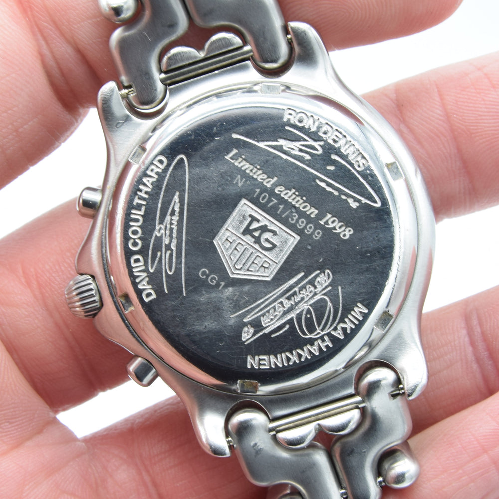 1998 TAG Heuer CG1117 West McLaren Mercedes 98 Limited Edition Chronograph Wristwatch in Stainless Steel Case on Bracelet with Box, Booklet and Card