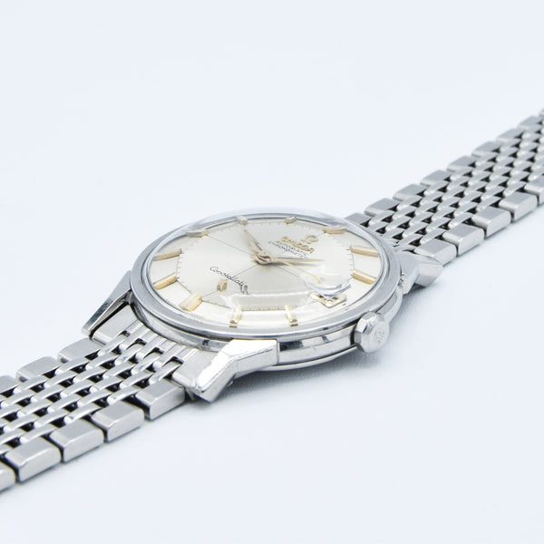 1962 Omega Constellation with Stunning Cross-Hair Pie Pan Model 14902 with Dog Legs on Flat Beads of Rice Bracelet