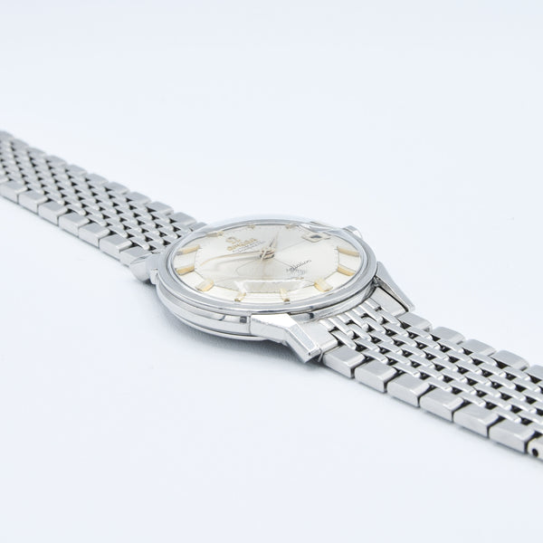 1962 Omega Constellation with Stunning Cross-Hair Pie Pan Model 14902 with Dog Legs on Flat Beads of Rice Bracelet