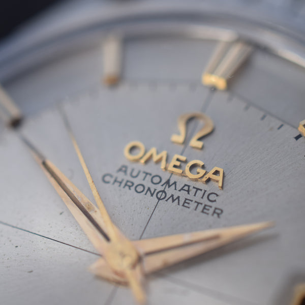 1962 Omega Constellation with Stunning Cross-Hair Pie Pan Model 14902 with Dog Legs on Flat Beads of Rice Bracelet