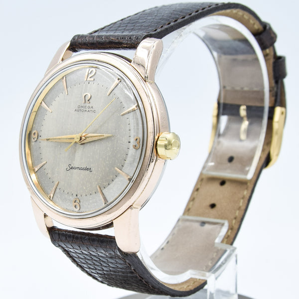 1956 Jumbo Oversized Omega Seamaster Automatic with Unique Two-Tone Tropicalised Dial Model 2857 in 36mm Gold Capped Case