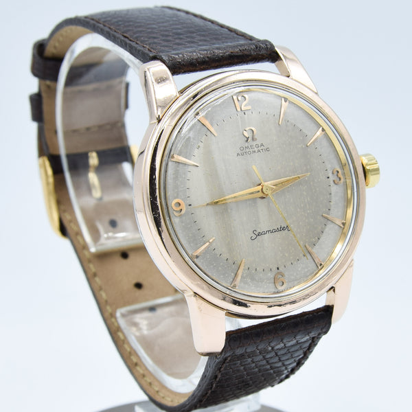 1956 Jumbo Oversized Omega Seamaster Automatic with Unique Two-Tone Tropicalised Dial Model 2857 in 36mm Gold Capped Case