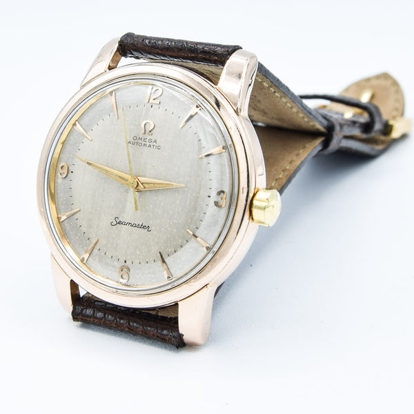 1956 Jumbo Oversized Omega Seamaster Automatic with Unique Two-Tone Tropicalised Dial Model 2857 in 36mm Gold Capped Case