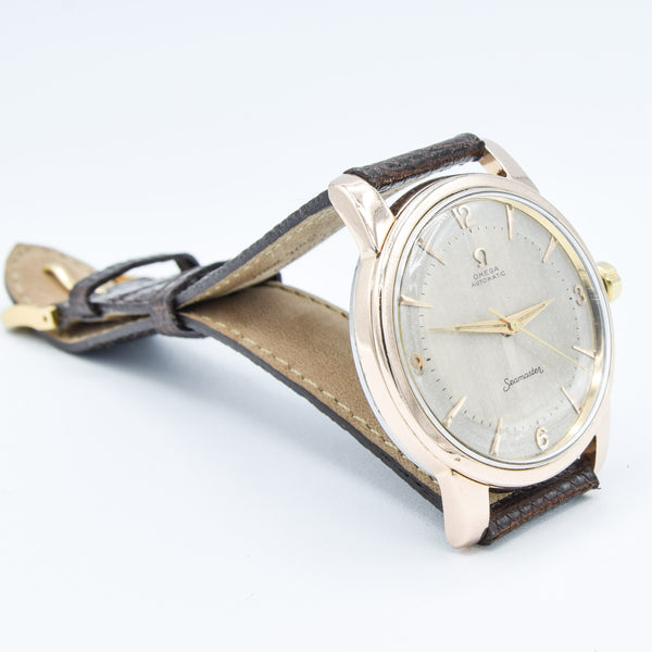 1956 Jumbo Oversized Omega Seamaster Automatic with Unique Two-Tone Tropicalised Dial Model 2857 in 36mm Gold Capped Case