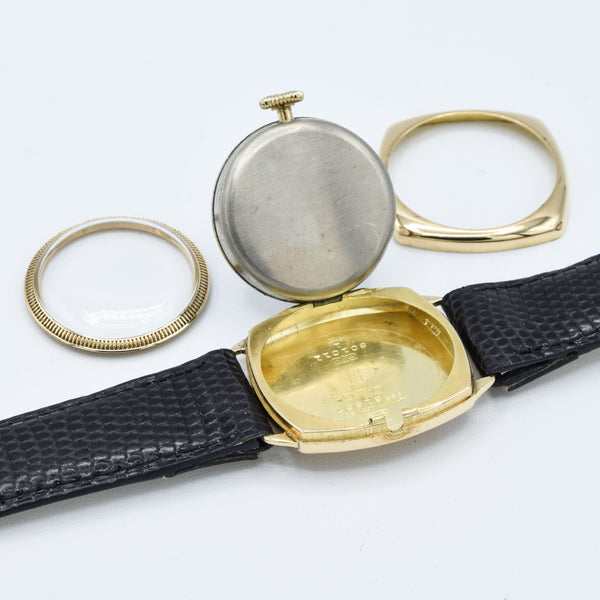 1933 JW Benson Submarine Watch with Enamel Dial and Arabic Numerals in 18ct Gold Cushion Case