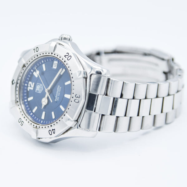 1990s TAG Heuer Automatic 2000 Series Dive Watch with Blue Dial Model 669.206F 38mm Stainless Steel on Fliplock Bracelet with Box