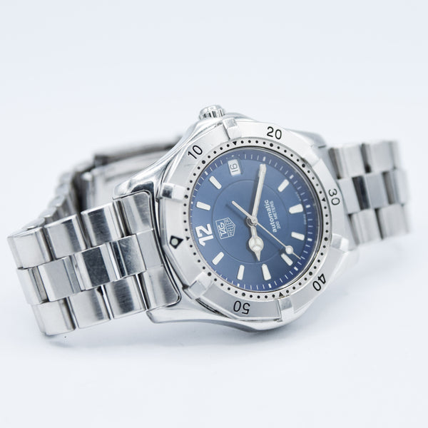 1990s TAG Heuer Automatic 2000 Series Dive Watch with Blue Dial Model 669.206F 38mm Stainless Steel on Fliplock Bracelet with Box