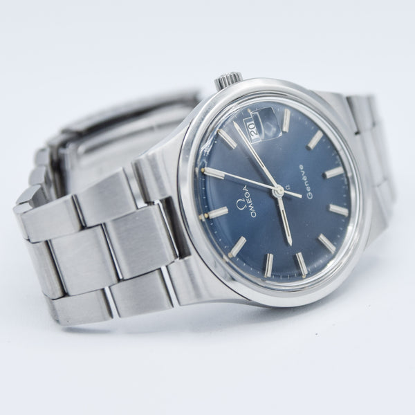 1978 Omega Geneve Date with Stunning Original Electric Blue Dial Model 136.0103 on Bracelet