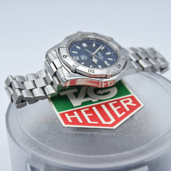 1990s TAG Heuer Automatic 2000 Series Dive Watch with Blue Dial Model 669.206F 38mm Stainless Steel on Fliplock Bracelet with Box