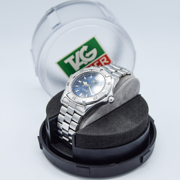 1990s TAG Heuer Automatic 2000 Series Dive Watch with Blue Dial Model 669.206F 38mm Stainless Steel on Fliplock Bracelet with Box