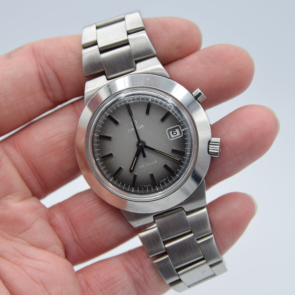 1969 Omega Rare Jumbo De Ville Chronostop with Grey Fume Dial Model 146.012 on Bracelet with Box