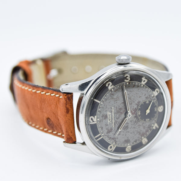 1946 Exquisite Tissot Anti-Magnetic Manual Wind Wristwatch Model 6445 with Original Two Tone Radial Arabic Numeral Dial 34mm Cal 27.3