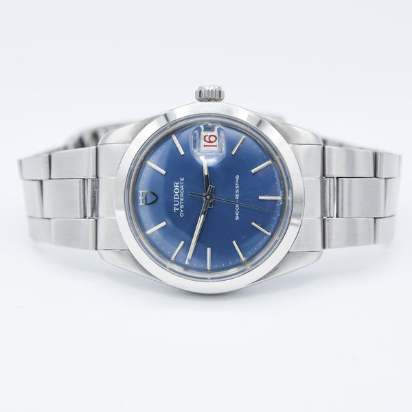 1968 Tudor Oyster Date Manual Wind Wristwatch Model 7992 with Metallic Blue Dial and Roulette Date on Original Bracelet