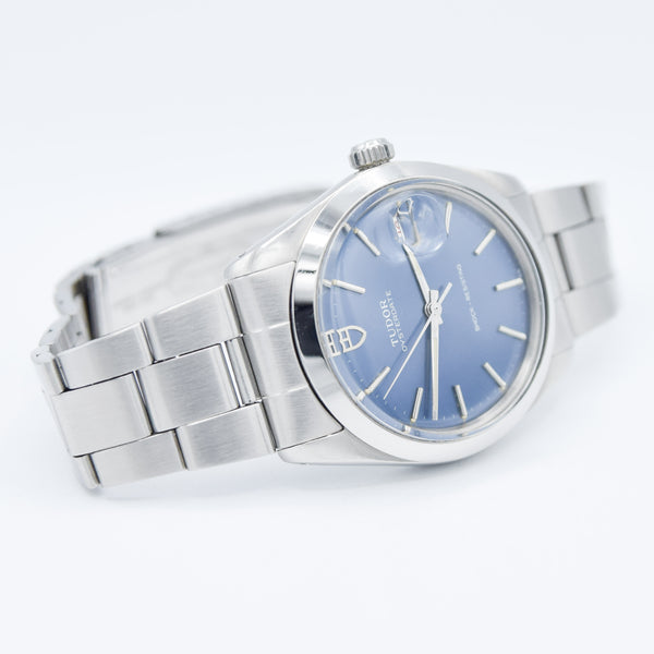 1968 Tudor Oyster Date Manual Wind Wristwatch Model 7992 with Metallic Blue Dial and Roulette Date on Original Bracelet