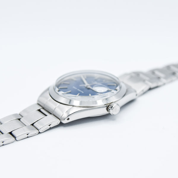 1968 Tudor Oyster Date Manual Wind Wristwatch Model 7992 with Metallic Blue Dial and Roulette Date on Original Bracelet