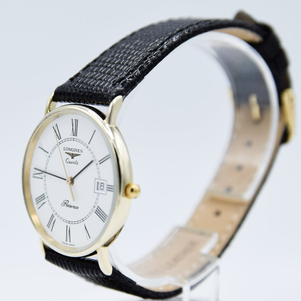 Longines Presence White Roman Numeral Dial 152.6800 18k Gold Plated with Date